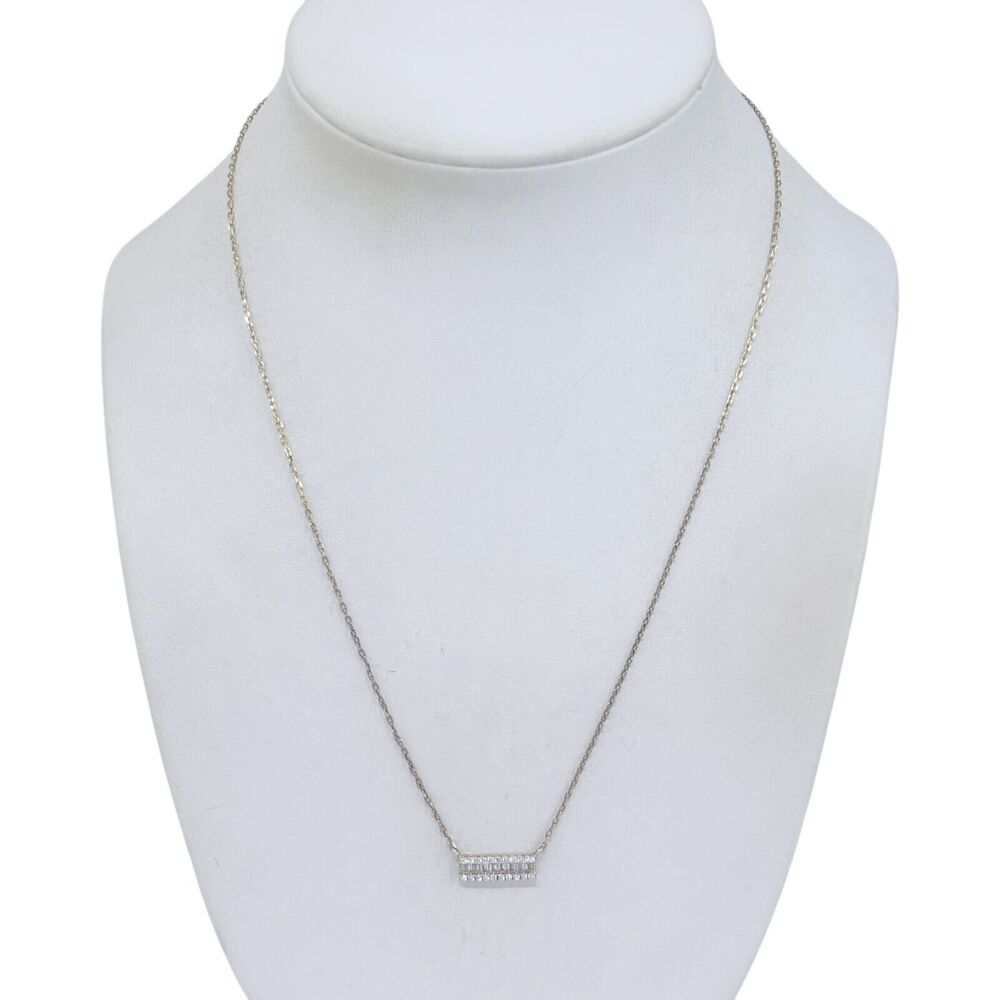 Vintage Sterling Silver 925 Gold Tone Cubic Zirconia Bar Pendant Necklace 16"-18